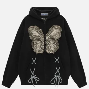 Aelfric Eden Fringe Washed Butterfly Hoodie black