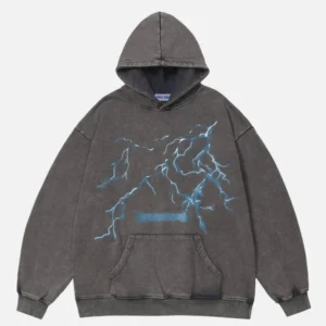 Aelfric Eden Washed Lightning Print Hoodie